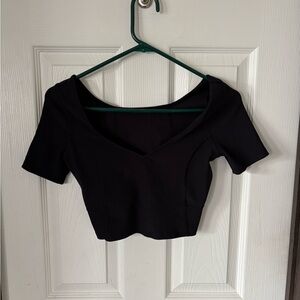 lululemon athletica Black V-Neck Cropped Short Sleeve Top